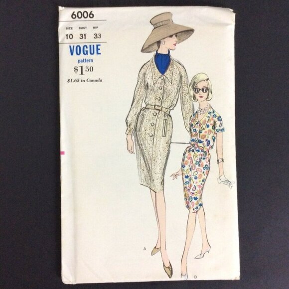 Vintage Vogue 6006 Sewing Pattern Ladies Belted Dress Sz 10 Bust 31 Hip 33 1960s - Picture 1 of 3